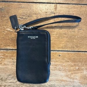 Vintage Coach Legacy Leather Universal Phone Card Wallet Wristlet Black Zip
